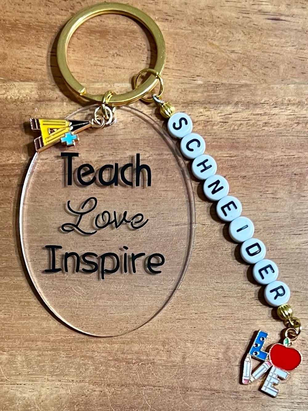 Handmade Personalized Teacher Keychain -Clear Acrylic keychain with Letter Beads